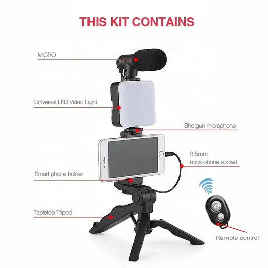 Kit Vlogging Smartphone Pro – Trépied, Micro, Lumière LED