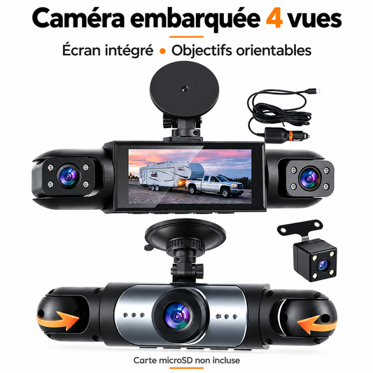 Caméra embarquée à quatre vues avec écran intégré et caméra arrière