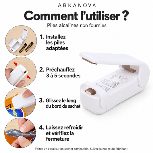 Utilisation du mini-scelleur en quatre étapes.