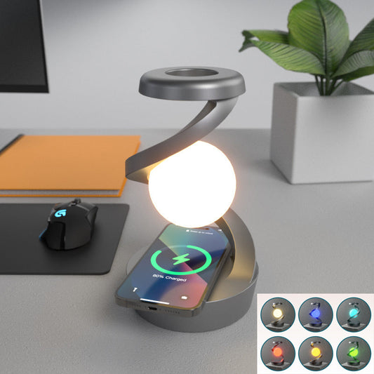 LuneLumineuse – Lampe de Bureau Lune Rotative | Éclairage & Charge Sans Fil Intégrée