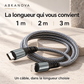 Câble USB-C vers Lightning gris disponible en 1 m, 2 m ou 3 m — un câble dans la longueur choisie
