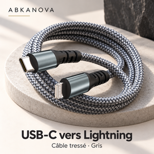 Câble tressé USB-C vers Lightning — 1 à 3 m | ABKANOVA