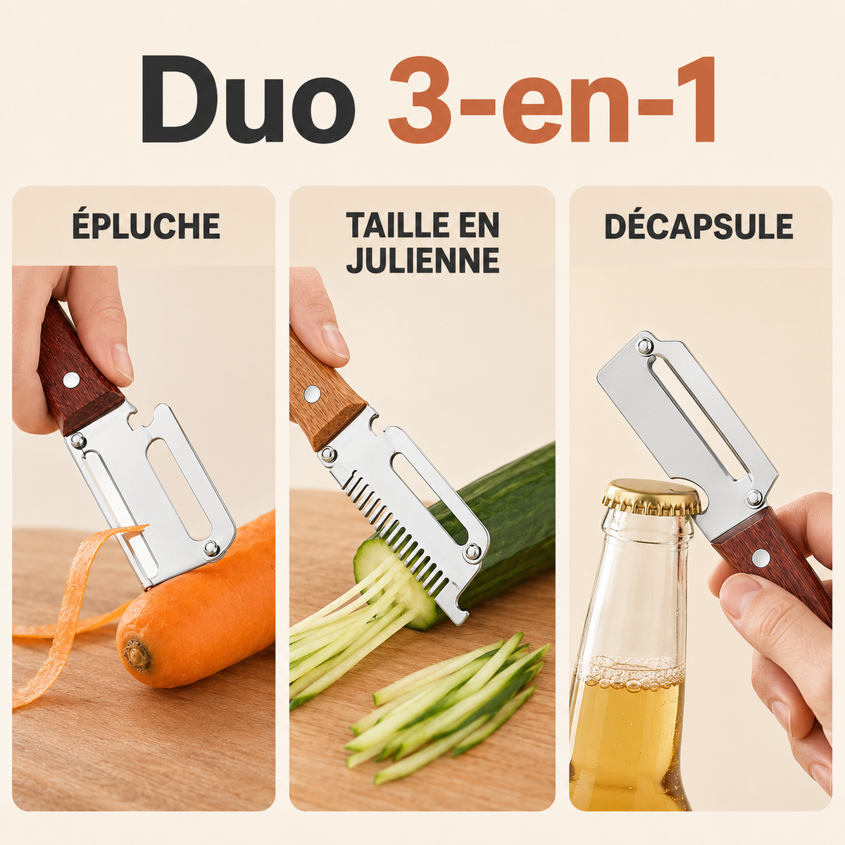 Duo Éplucheurs 3-en-1 ABKANOVA – Lame lisse & julienne