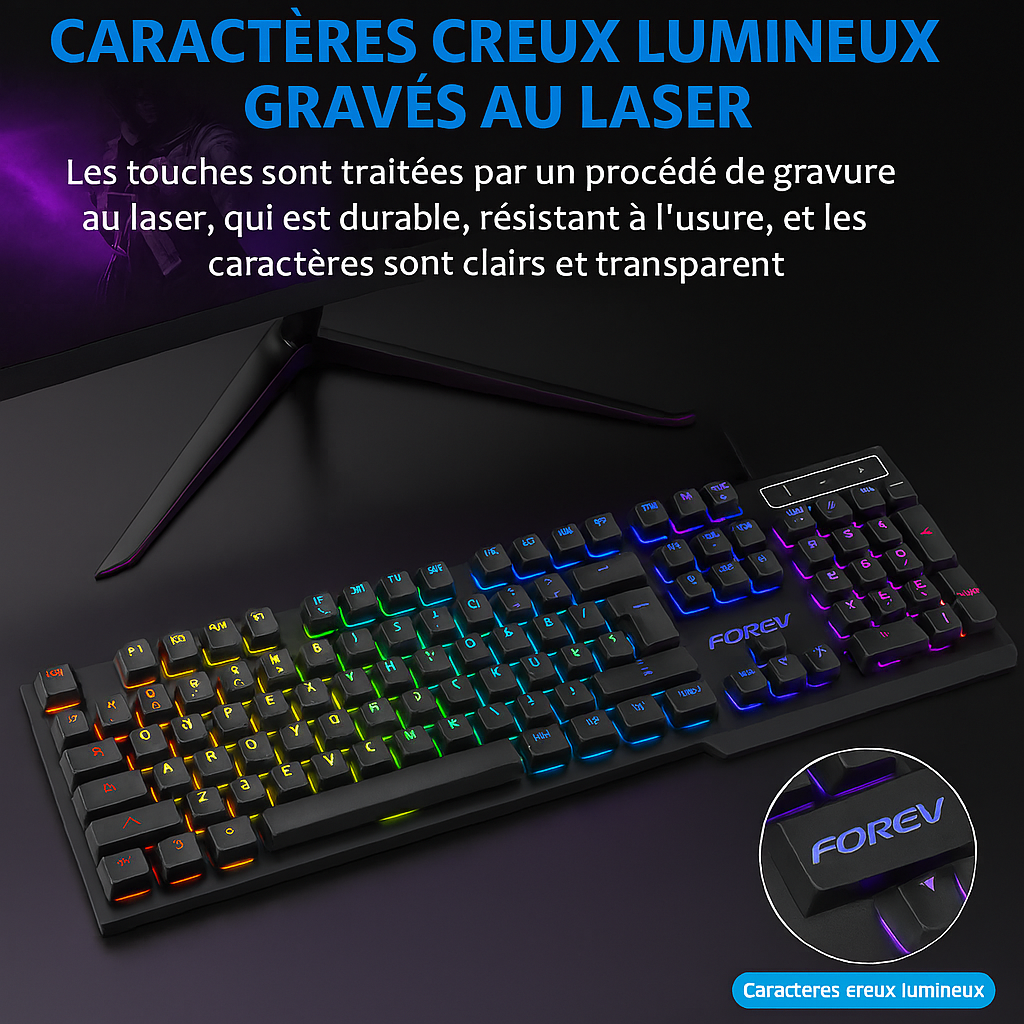 Clavier Portable 104 Touches Rétro‑Éclairé – Idéal pour Gaming & Souris de Jeu