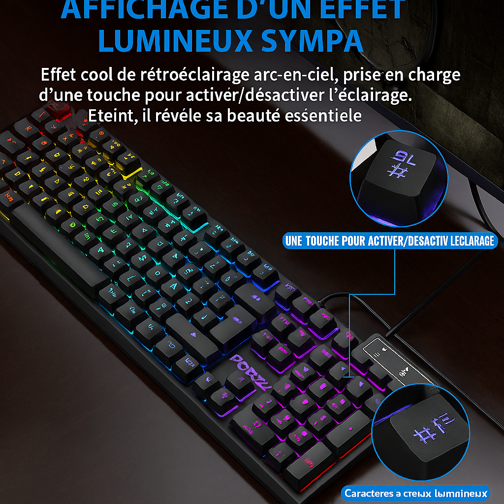 Clavier Portable 104 Touches Rétro‑Éclairé – Idéal pour Gaming & Souris de Jeu