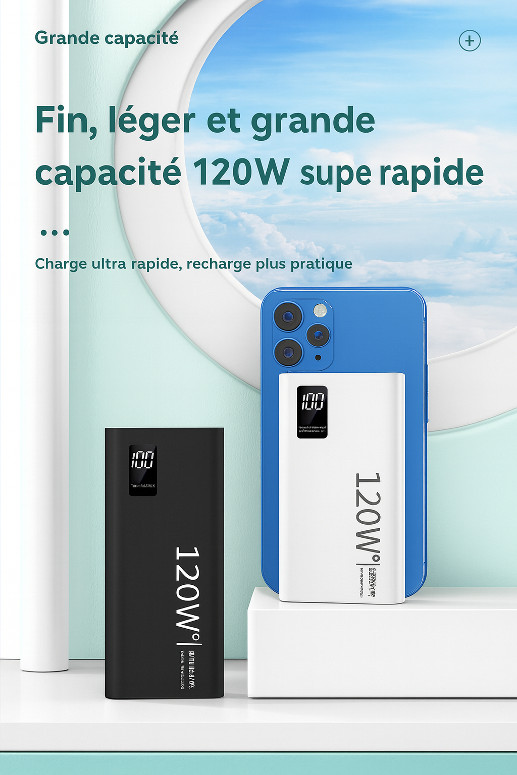 Batterie externe 80000mAh 120W, charge Super rapide, capacité suffisante 100%, chargeur de batterie Portable, affichage numérique pour iPhone Xiaomi