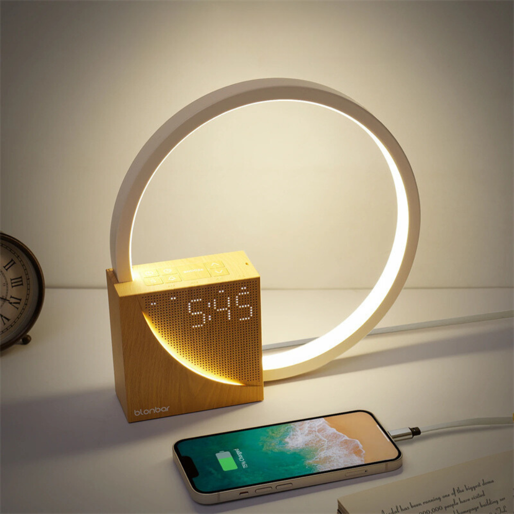 Touch&Lumi – Lampe Tactile Multifonction | Réveil Doux, Horloge & Sons Naturels