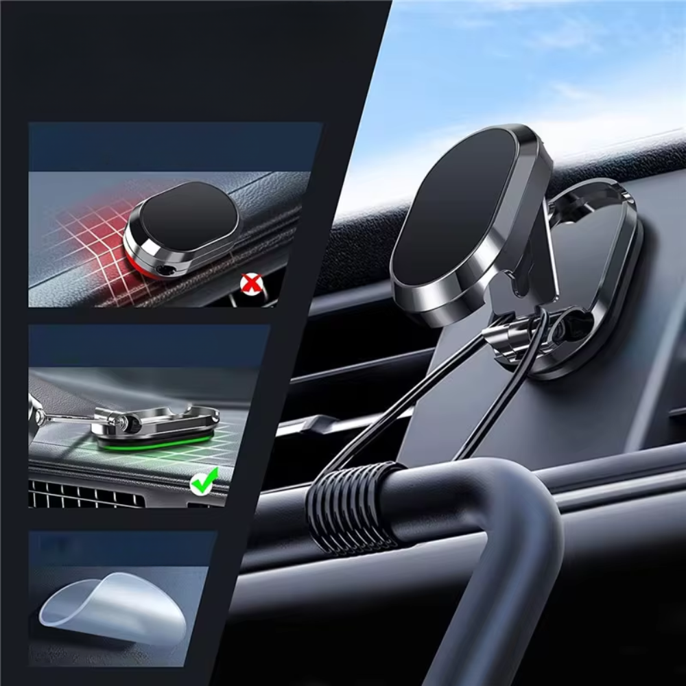 MetalRoad Compact – Support Magnétique Pliable pour Voiture | Rotation 360° & Fixation Universelle