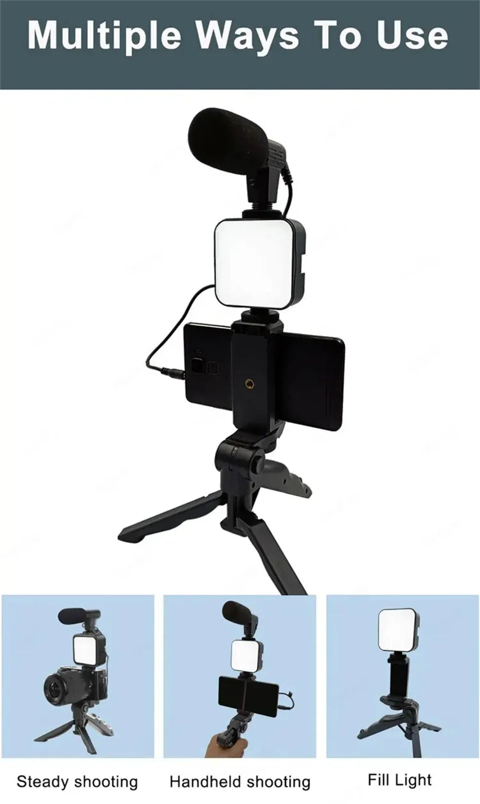 Kit Vlogging Smartphone Pro – Trépied, Micro, Lumière LED