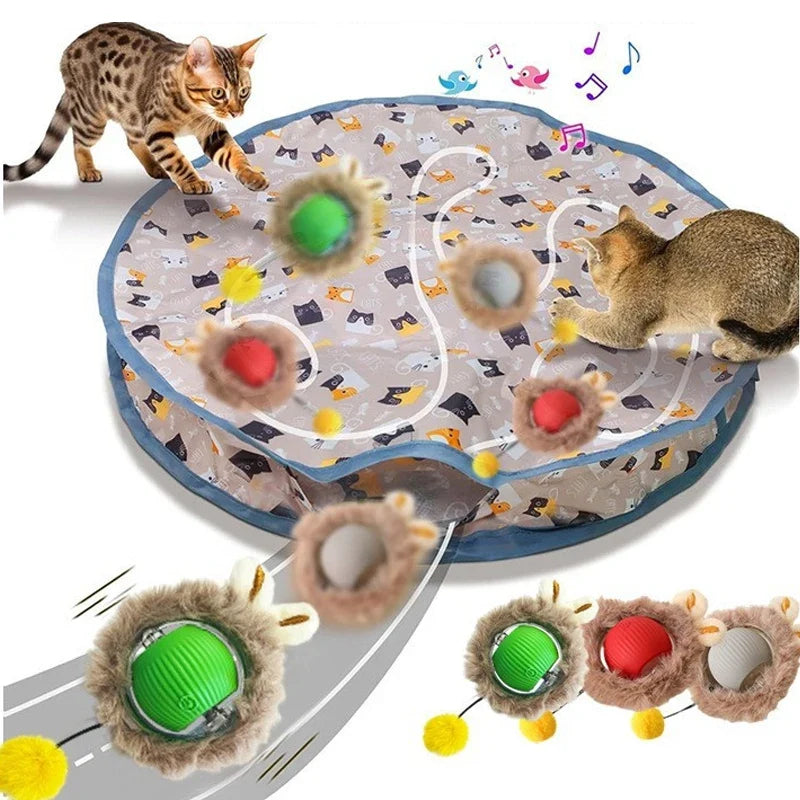 Tapis interactif pour chat avec balle motorisée