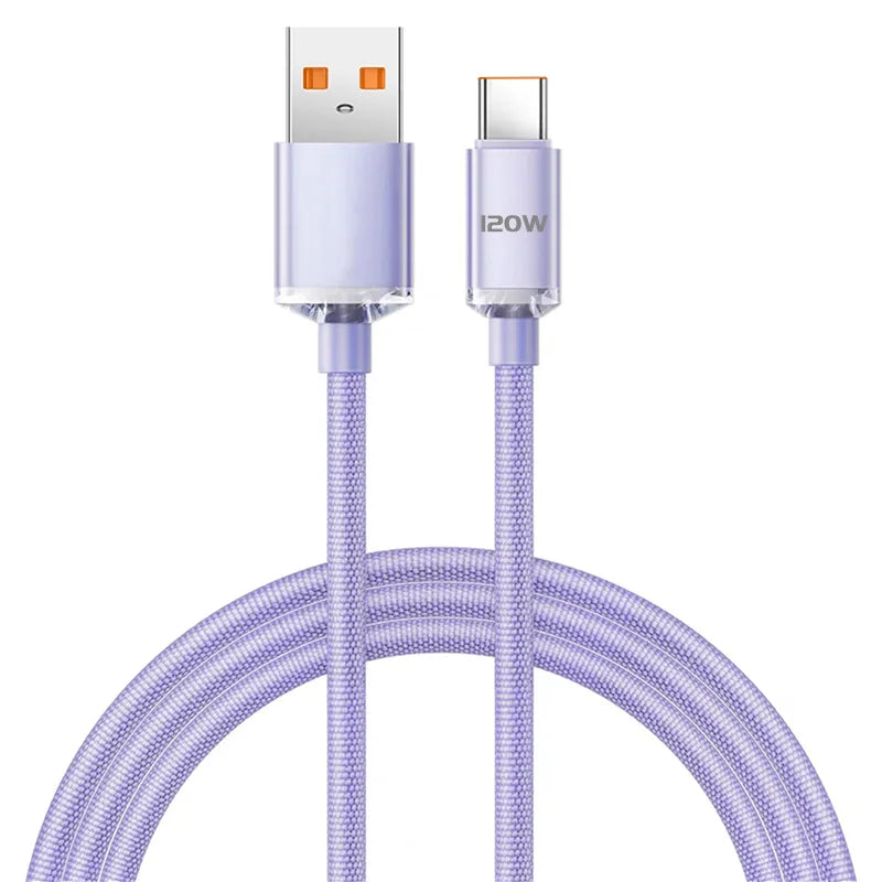 Câble tressé violet USB-A vers USB-C, vendu à l’unité.
