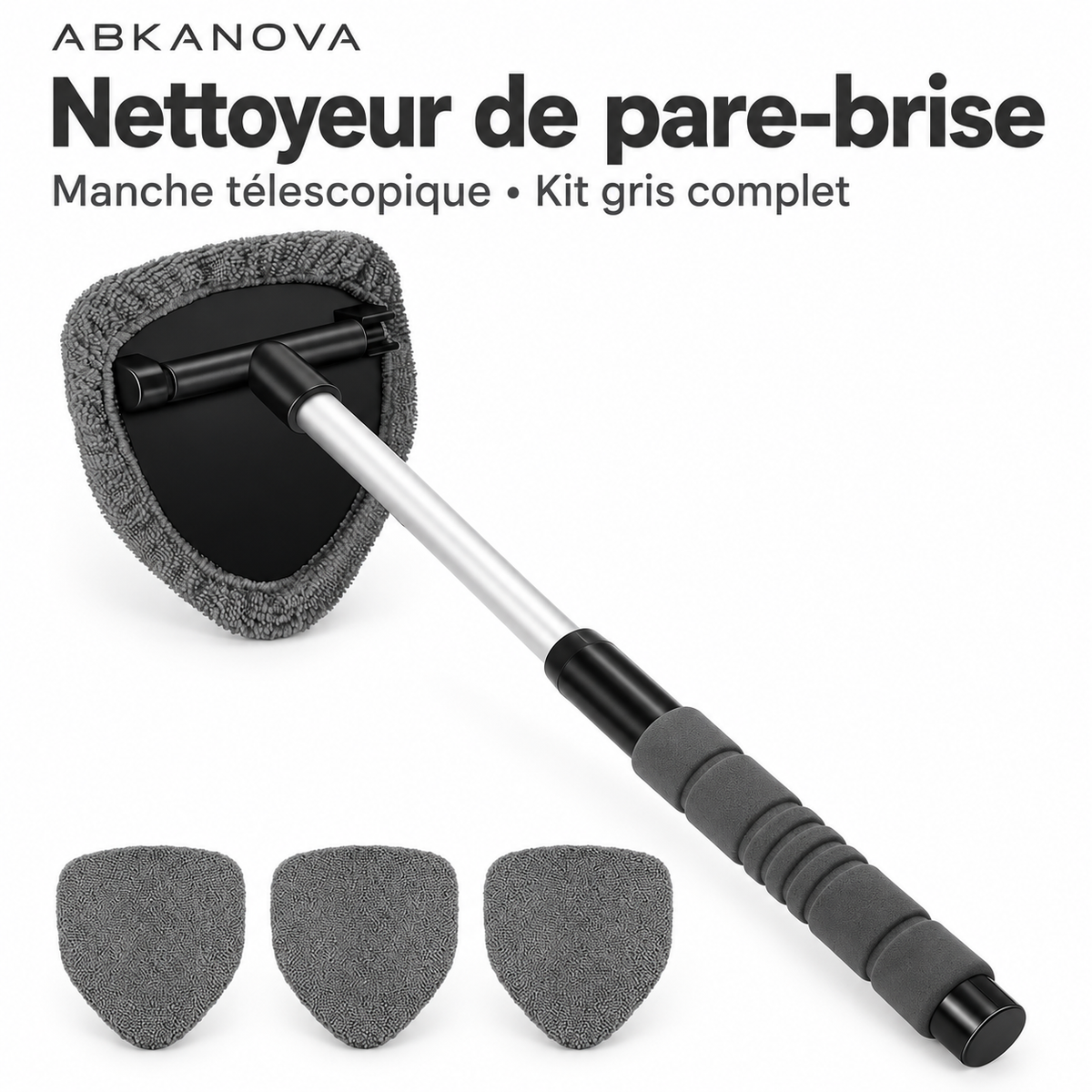 Nettoyeur de pare-brise ABKANOVA — manche télescopique et kit gris complet