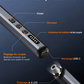 Commandes du tournevis de précision : visser, dévisser, réglage du couple, indicateur, recharge USB-C et éclairage LED.