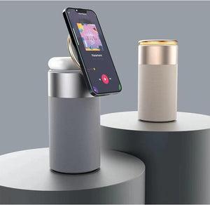 TriConnect Station – Chargeur Sans Fil 3-en-1 | Enceinte Bluetooth & Lampe Tactile