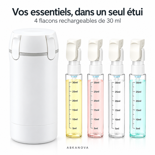 RoamReady – Flacon de voyage rechargeable 4-en-1