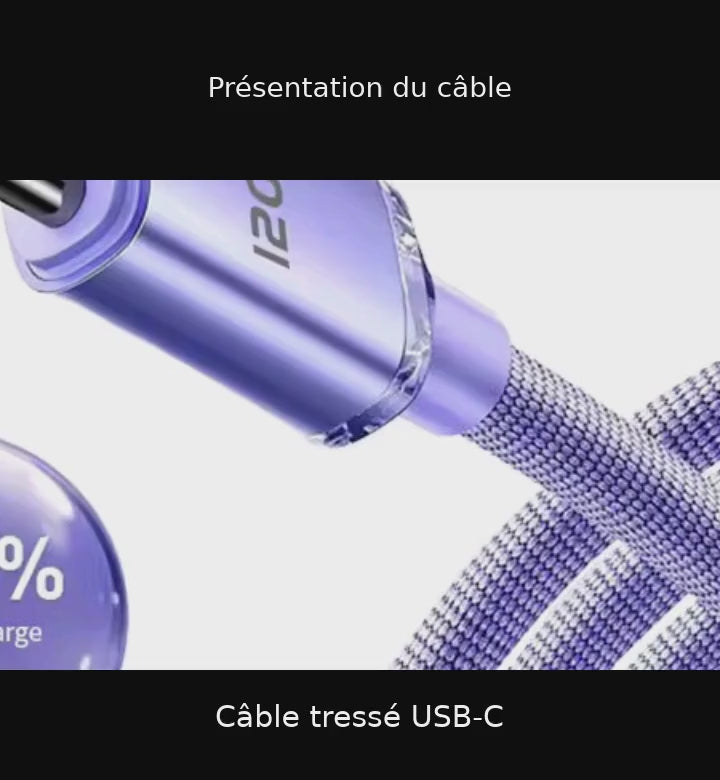 Présentation du câble tressé USB-C — animation du fabricant