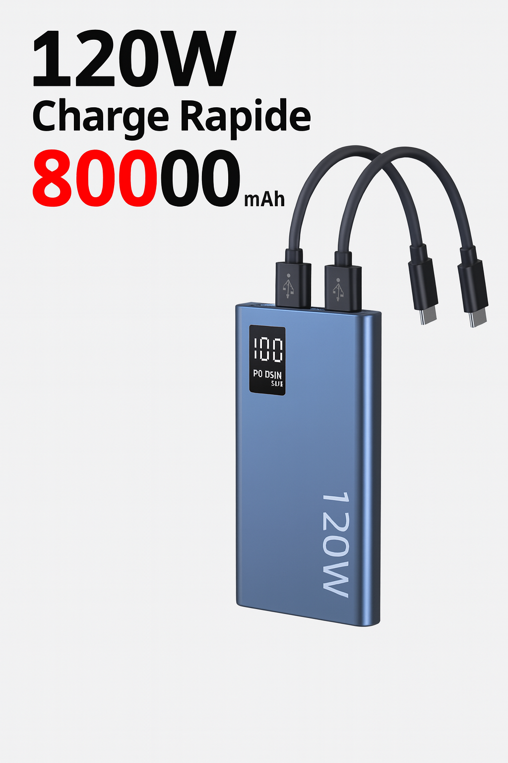 Batterie externe 80000mAh 120W, charge Super rapide, capacité suffisante 100%, chargeur de batterie Portable, affichage numérique pour iPhone Xiaomi